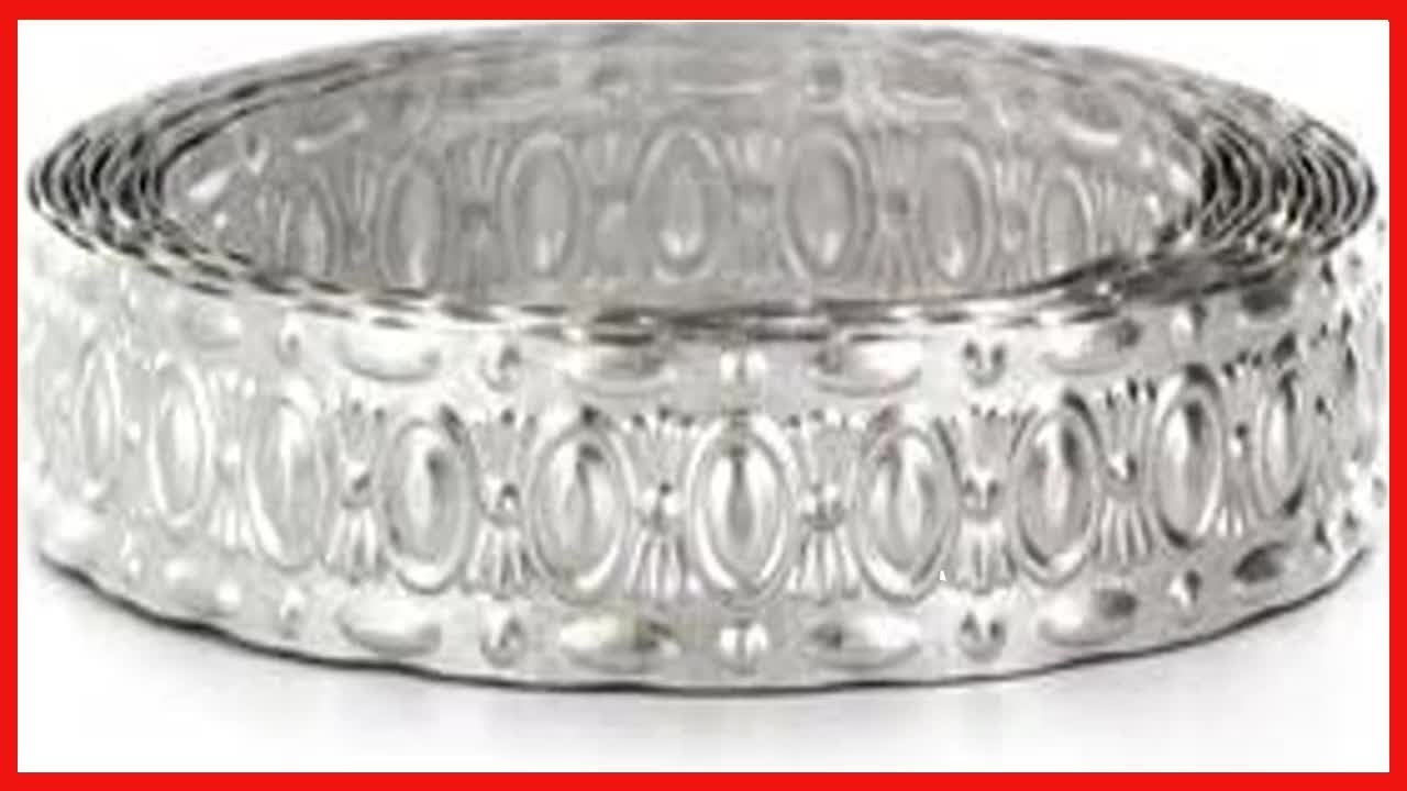 Metal Ribbon for Decor Craft - Thin Ribbon with Ovals and Dots Ornament for Indoor Decor - Silver