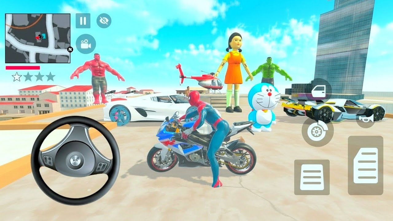 🎮 Big Spider-Man-Bike Car & Helicopter Drive 🤑 Police Attack 🙏 Indian Theft Aura Simulator 🇮🇳
