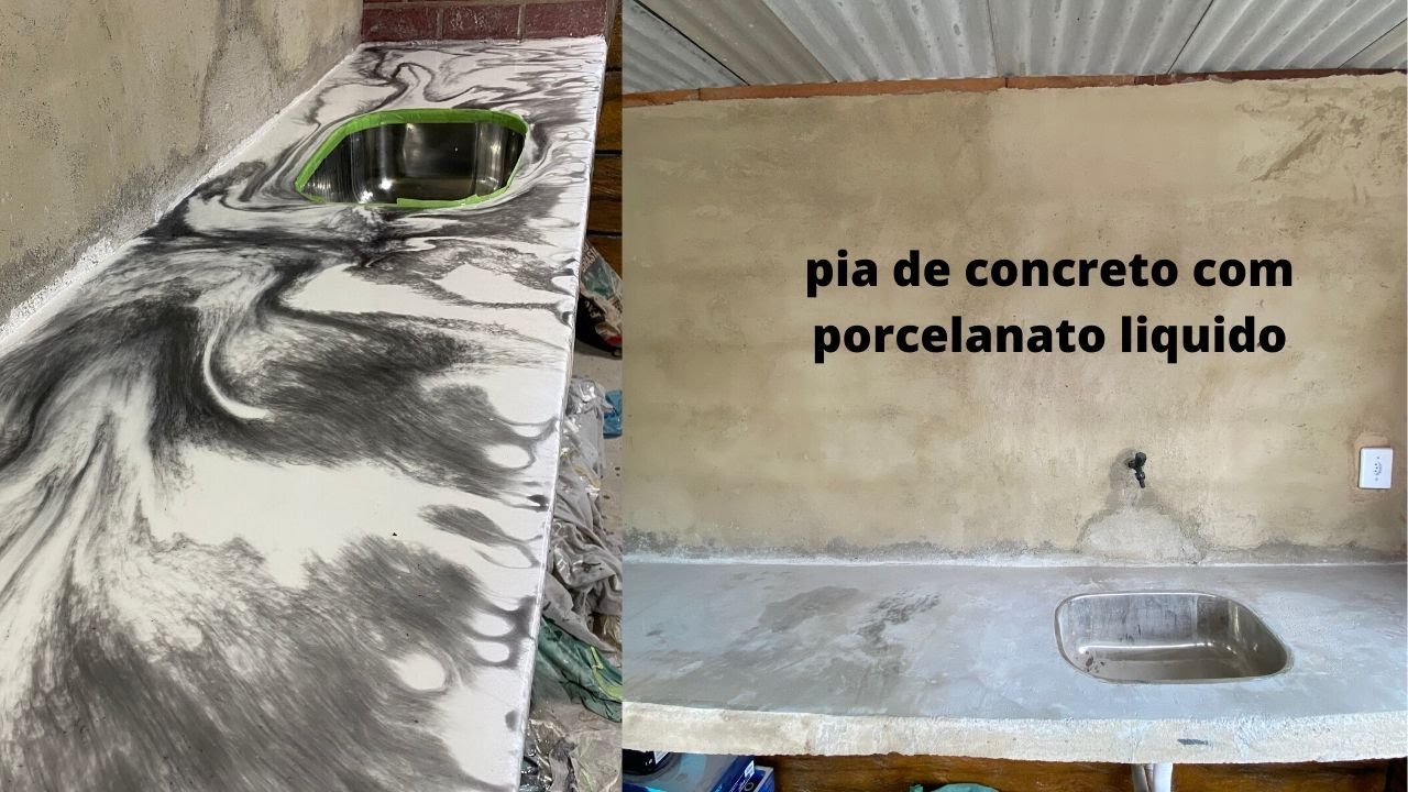Porcelanato líquido em pia de concreto passo a passo completo vem comigo