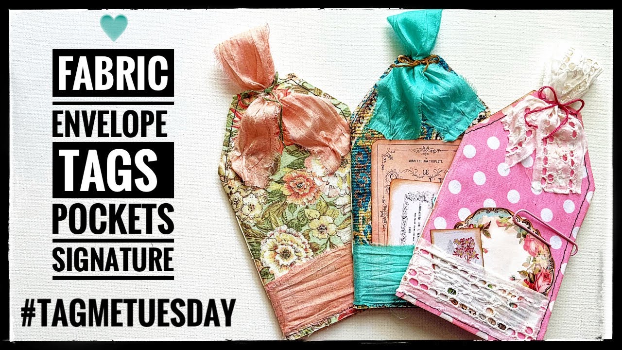 Fabric Envelope Tags - Pockets and Signature - Junk Journal