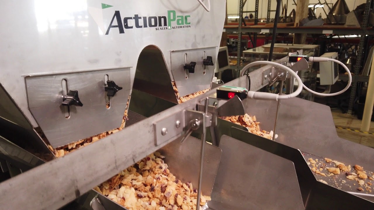 Actionpac ME109CSVX2 | Granola and cereals Packaging Machine integrated W/ Elevator & Linear Poucher