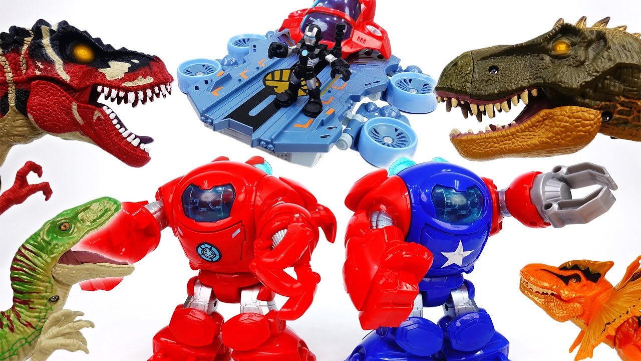 Dinosaur Escape~! Here Comes The Avengers Armor Suit & Helicarrier - ToyMart TV