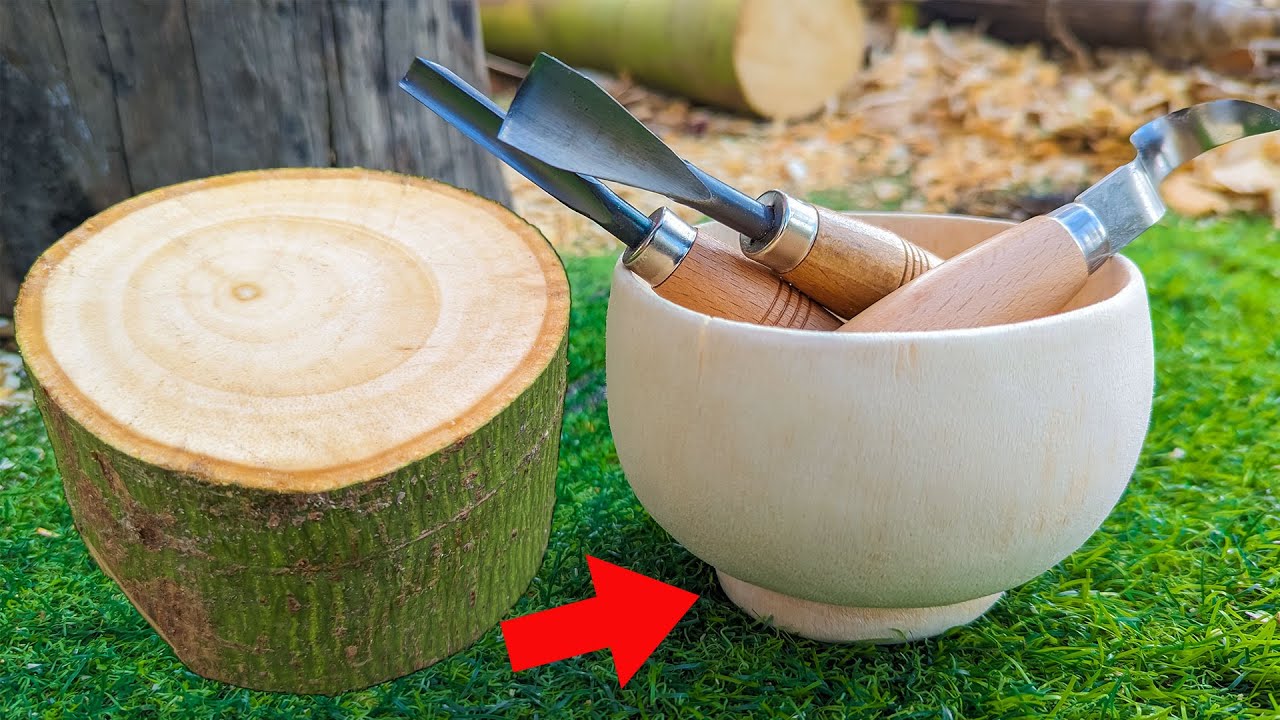 Handmade Wooden Bowl Carving DIY at Home | Primitive Woodworking Ideas