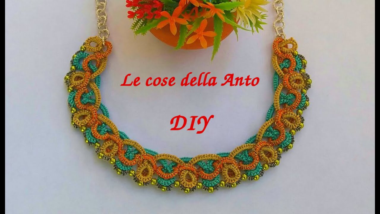 59' TUTORIAL FACILE COLLANA CELTICO CHIACCHIERINO AD AGO Needle Tatting Frivolitè  Encaje фриволите