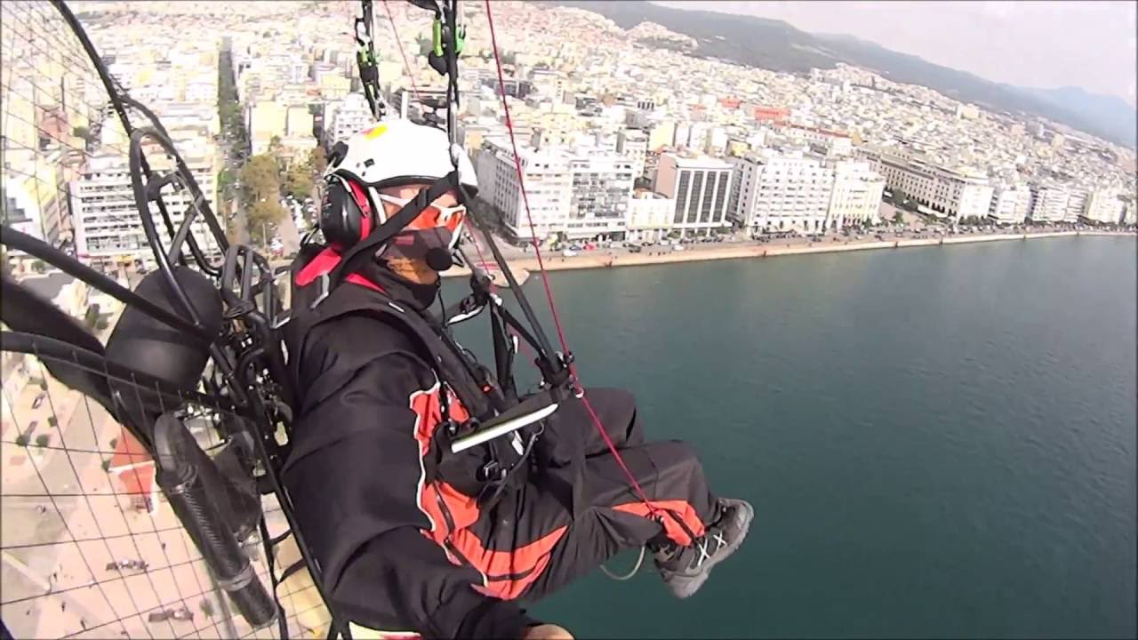 Paramotor downtown in Thessaloniki