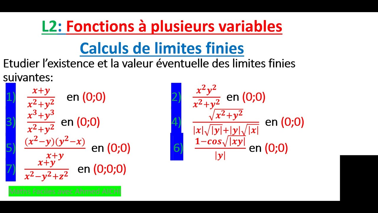 L2: Limites finies de fonctions à plusieurs variables; Exercice corrigé en détails.