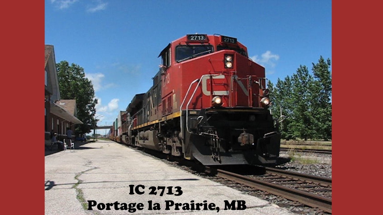 IC 2713 Leading a Stack Train Through Portage la Prairie, MB on Canada Day, 2017