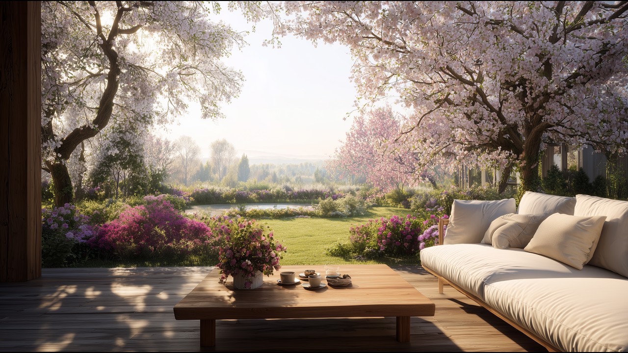 Soft Spring Morning Jazz ☕ Light & Uplifting Terrace Café Ambience