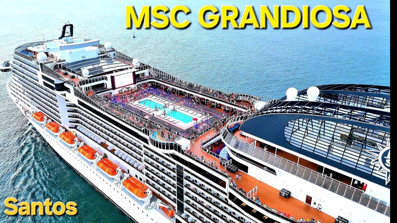 MSC GRANDIOSA cruzeiro saindo navio Santos Salvador Buzios @cruzeiros2025  maior #drone #google