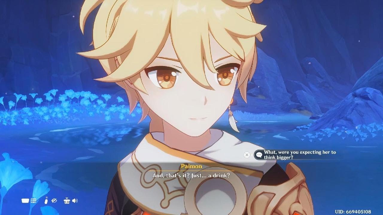 Genshin Impact aether makes coffee for columbina