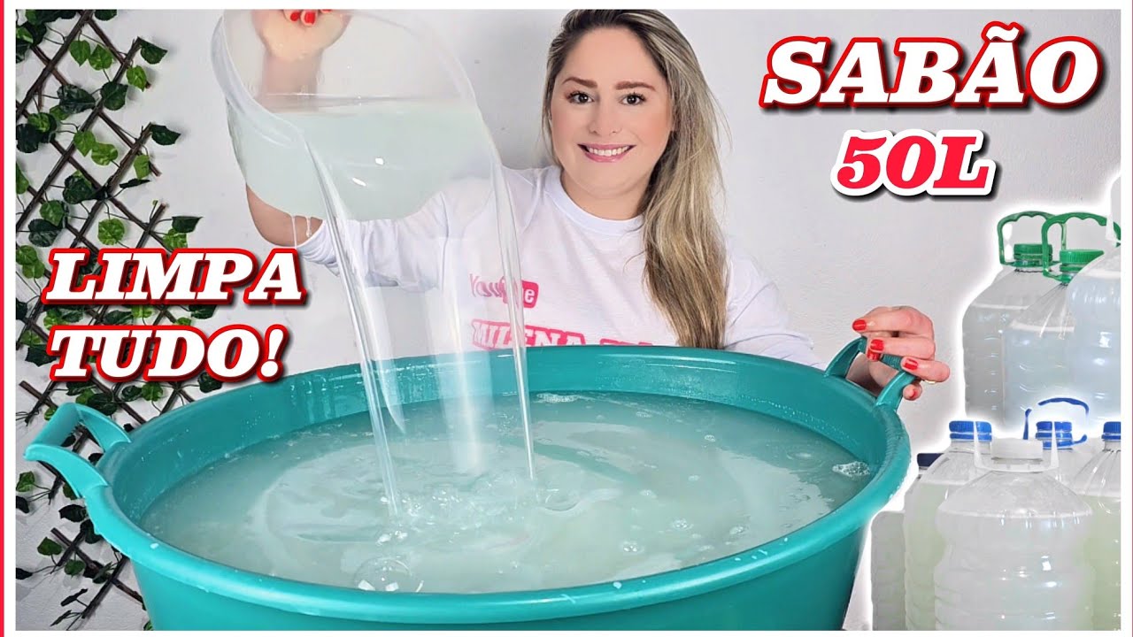 COMO FAZER SABÃO LÍQUIDO MELZUDO TRANSPARENTE - RECEITA GRANDE - RENDE 50 LITROS, SABÃO LIMPA TUDO