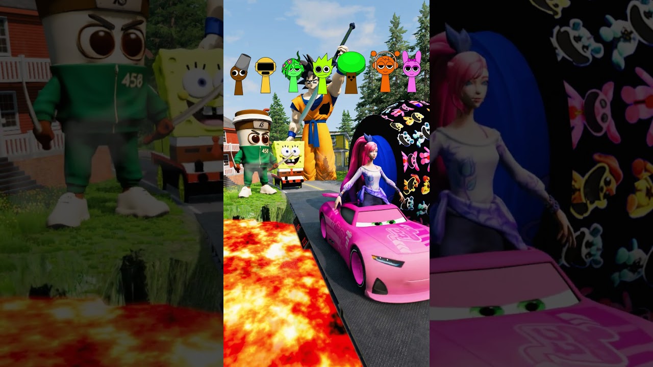 Monster Lightning McQueen Colorful Small to Giant Cars vs Butcher Bollards Crashes 