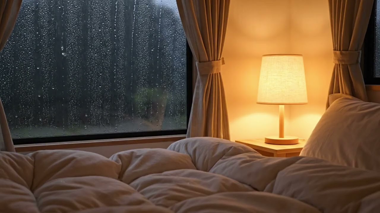 Уютная дождливая ночь в квартире 🌧️ Нежный дождь за окном и далекий гром — Спокойная атмосфера