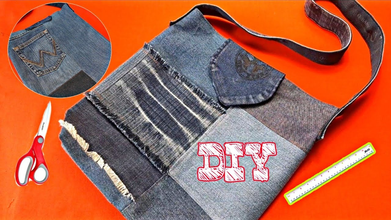 Recycle  jeans totebag | ♻️ DIY jeans bag |Beautiful bag #DIY #diyoldjeans #recyclejeans #sewing