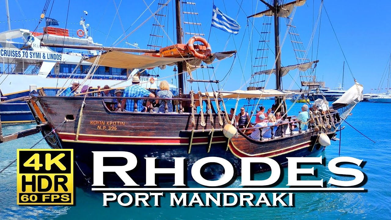 Rhodes Greece , Town, Port Mandraki, Restaurants 4K 60fps HDR (UHD) 💖 The best places 👀 Walking tour