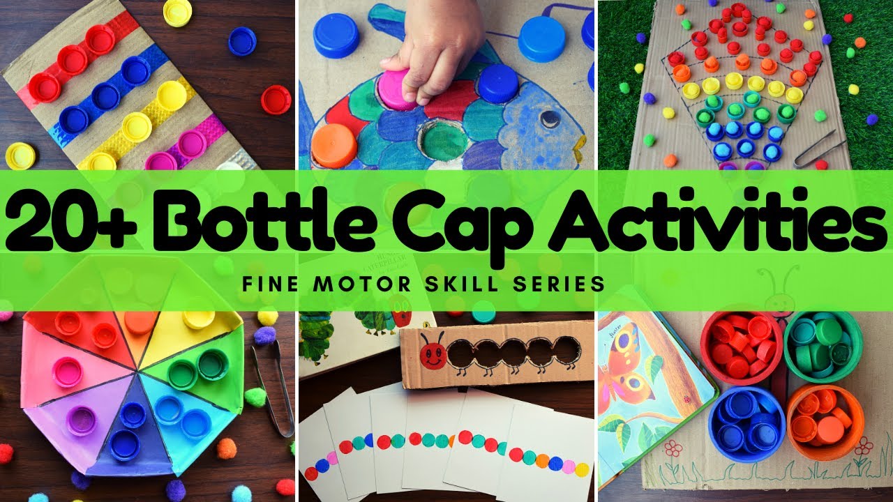 Bottle cap toddler activity ideas (Fine motor skill series) for 2-4 year olds