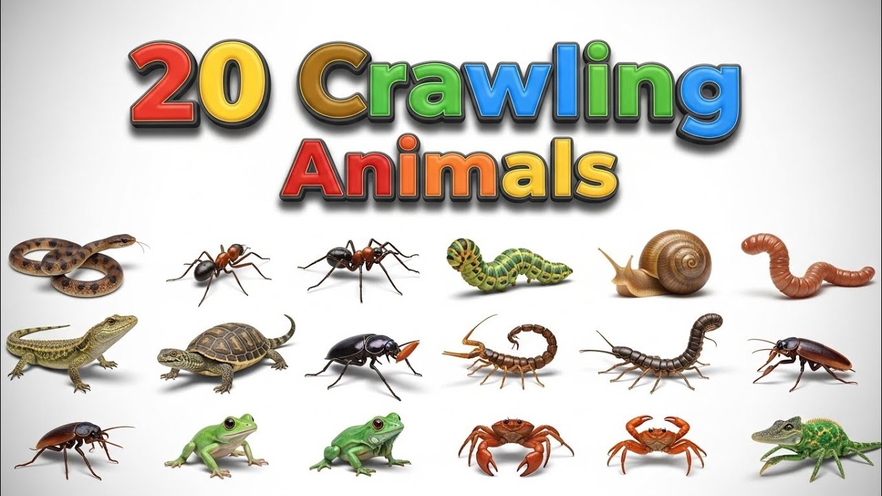 🐍 Crawling Animals for Kids 🐢 | Learn Animal Names Eng/Urd 🐌 Fun Educational Video 🎥