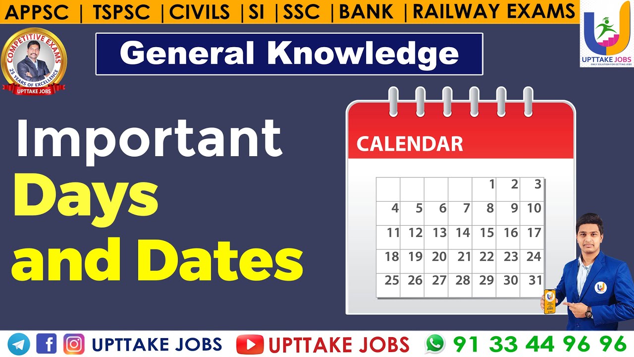 General knowledge Important Days and Dates| UPTTAKE JOBS