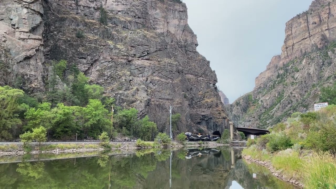 Rocky Mountaineer and UP OCS in Glenwood Canyon, Colorado