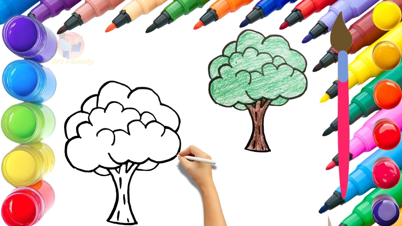 How To Draw cute Tree Drawing, Painting & Coloring For Kids and Toddlers_ Child Art 🐋🌈🎨