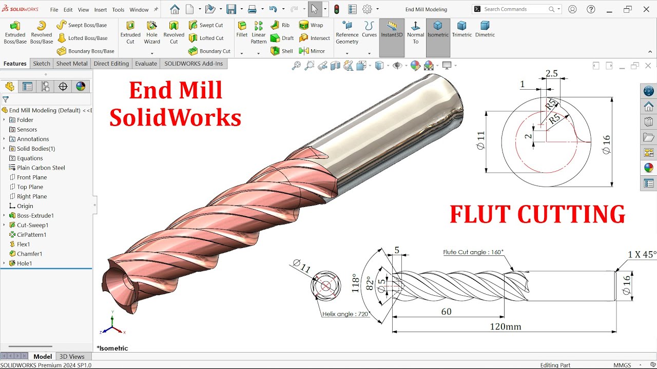 Моделирование концевой фрезы в SolidWorks