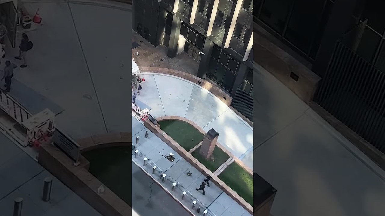 Dramatic moment man sets fire to steps outside US immigration building