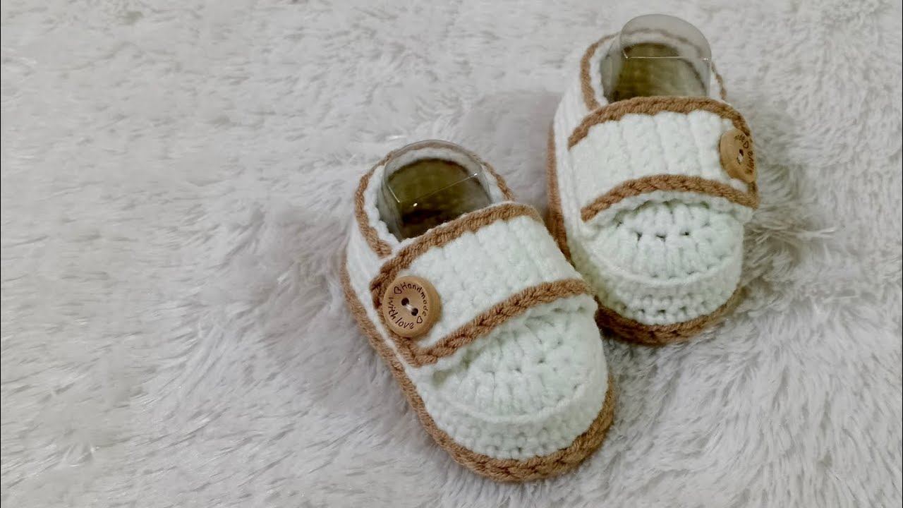 Pola - Tutorial sepatu bayi rajut kancing baby crochet shoes pattern newborn 