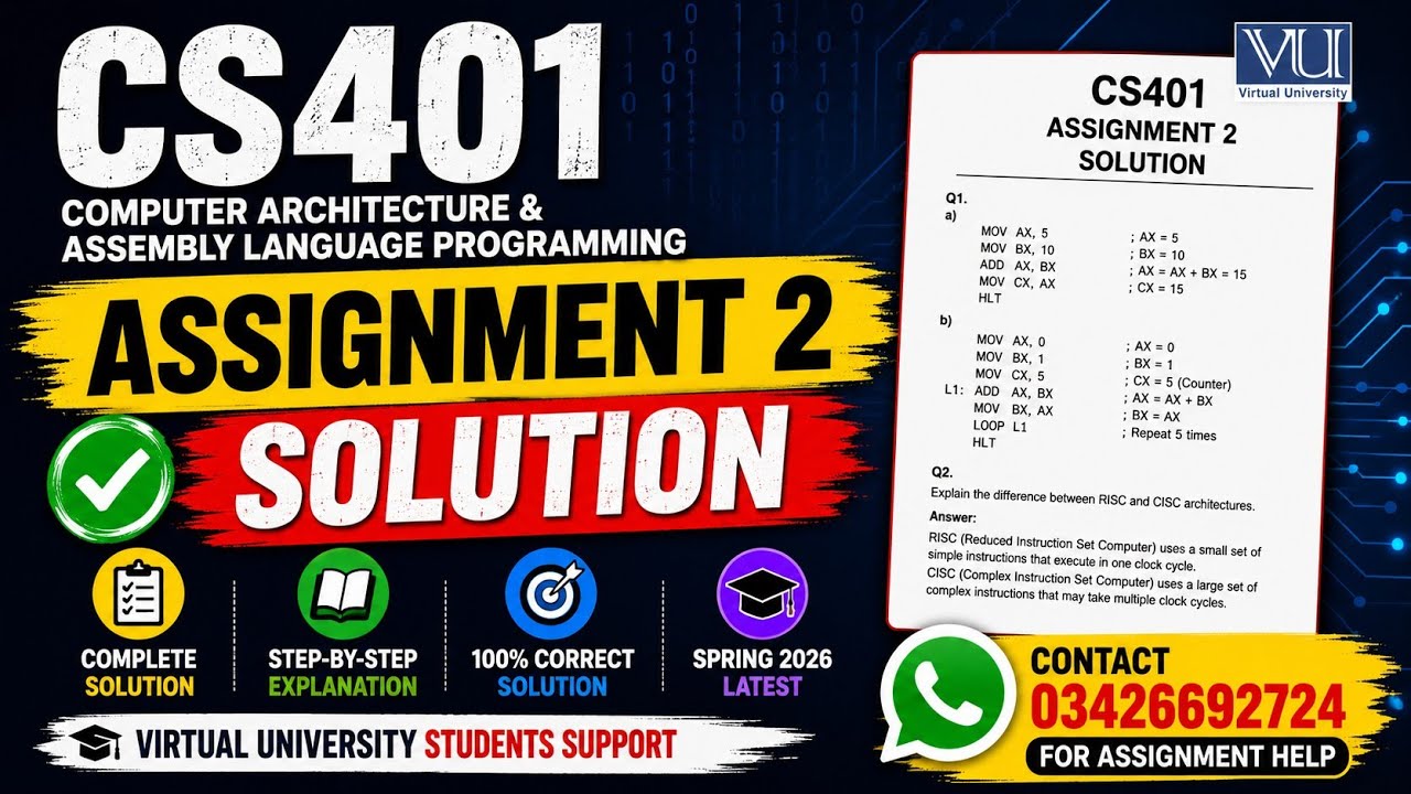 CS401 Assignment 2 Solution Spring 2026 | 100% Correc#VUAssignmentst Solution | VU CS401