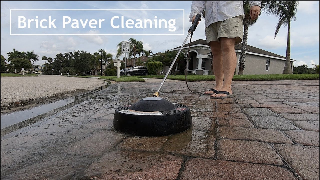 Pressure Washing Brick Paver Driveway Using A Surface Cleaning Attachment