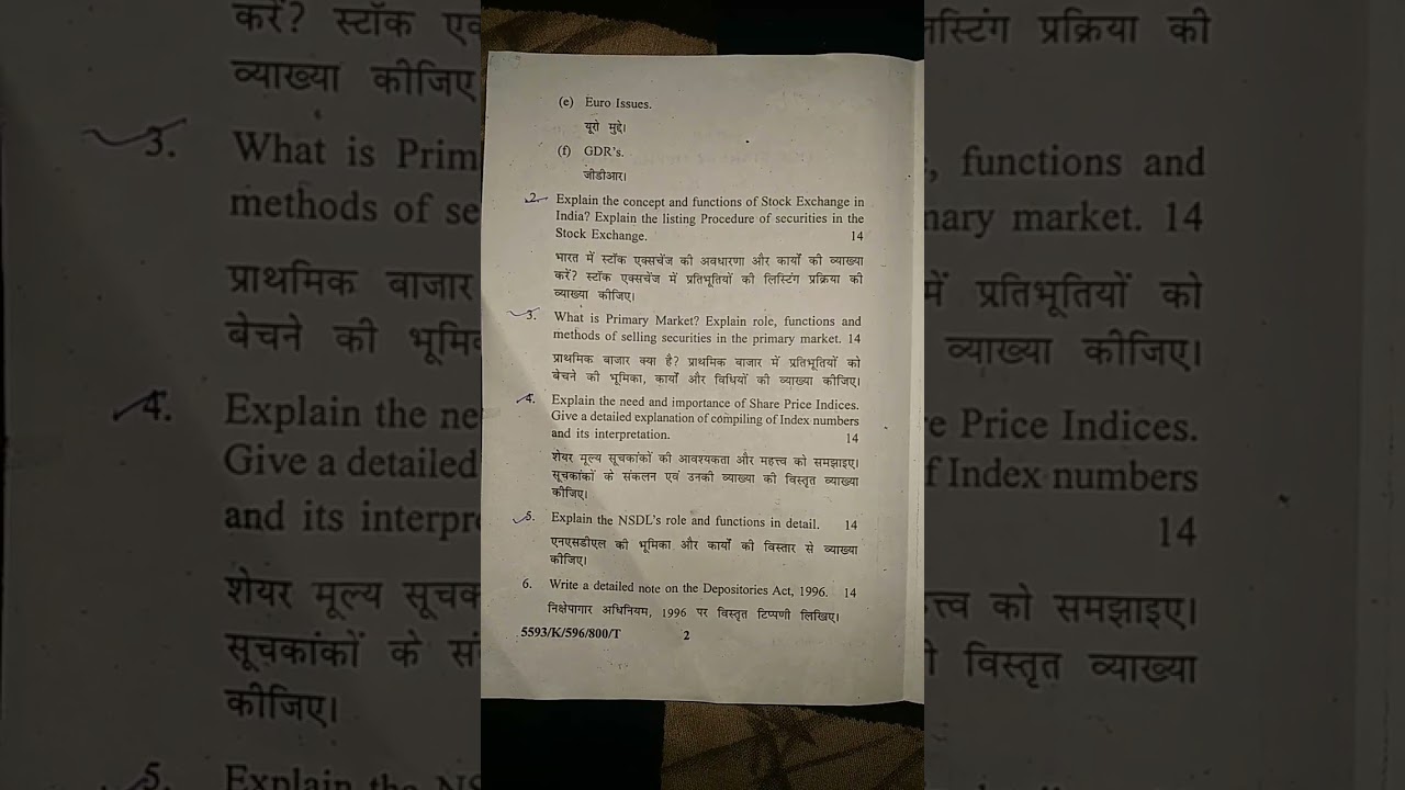 stock market operations (KUK)2023 question paper