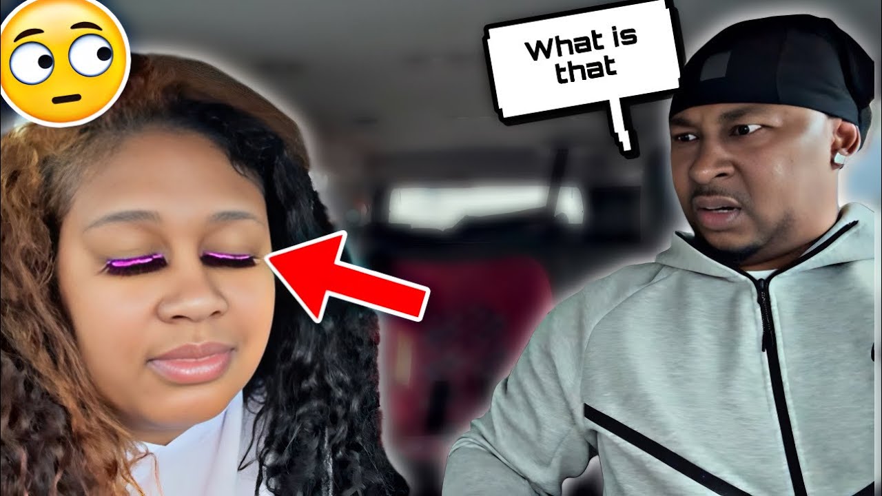 WEARING PURPLE EYE LASHES TO SEE MY MY HUSBAND REACTION! *HILARIOUS*