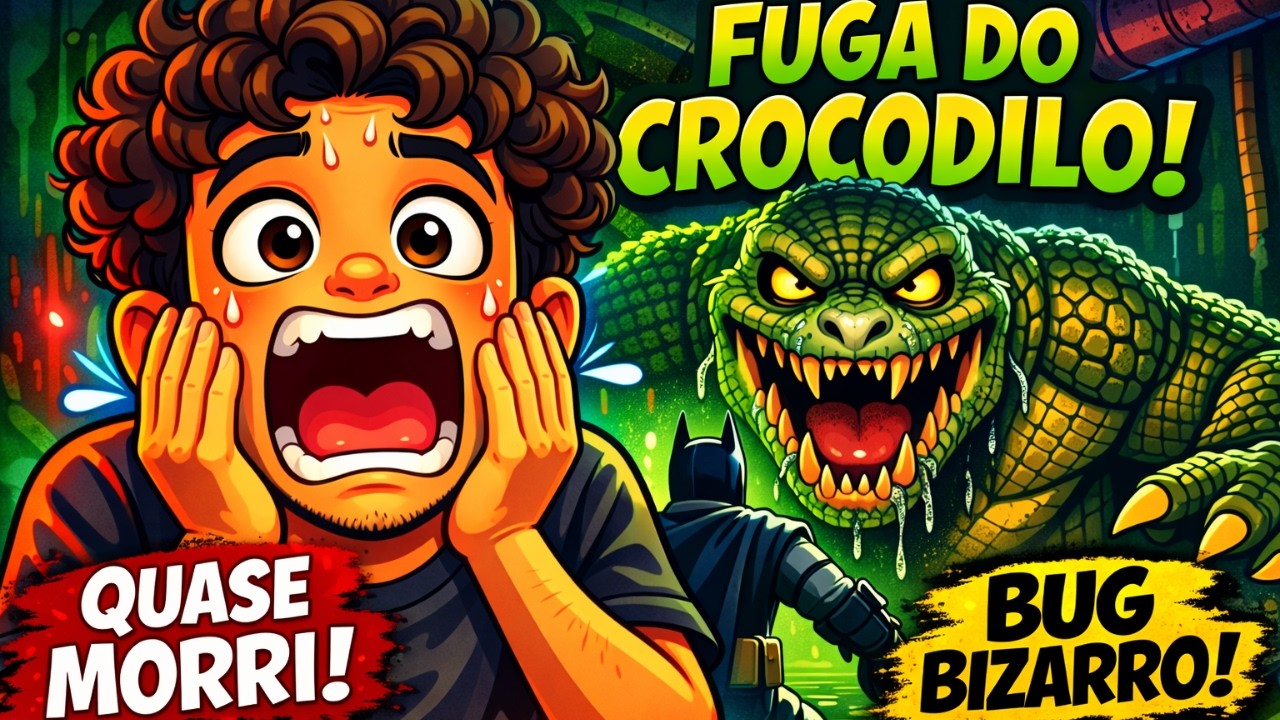 ENTREI NA TOCA DO CROCODILO E QUASE MORRI! (Perseguição+Bug Bizarro)| Batman Arkham Asylum PT- BR 16