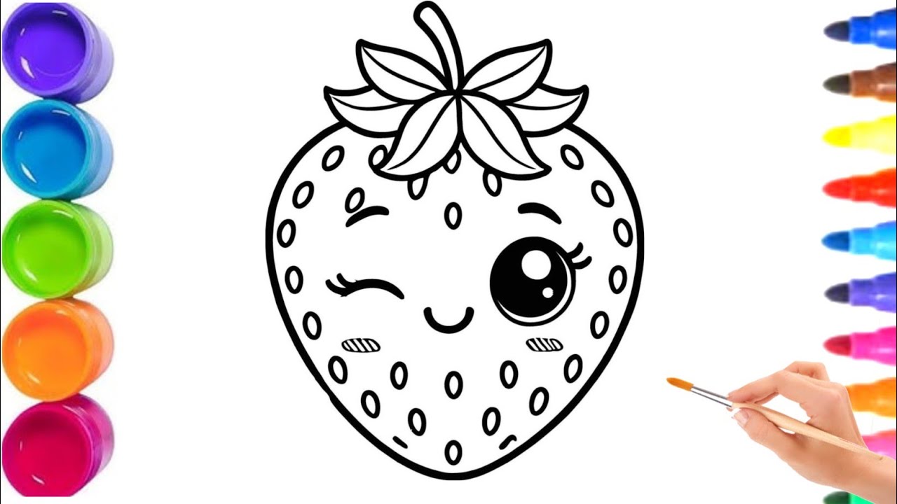 Cute strawberry color drawing for kids 🍓⛱️ Fruit shapes drawing for kids and toddler 💖🌈