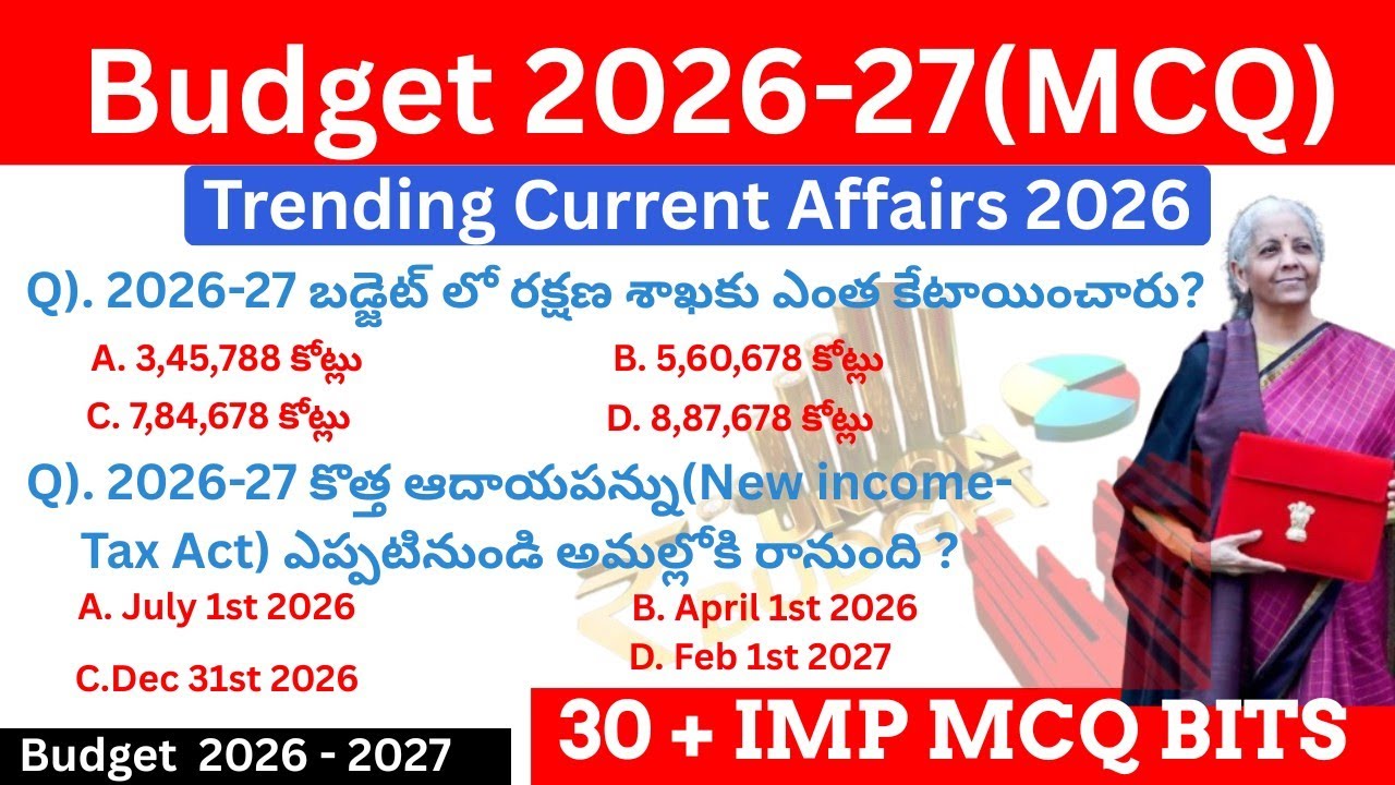 Budget Current Affairs 2026-27/బడ్జెట్ కరెంట్ అఫైర్స్ Imp 30+MCQ Telugu