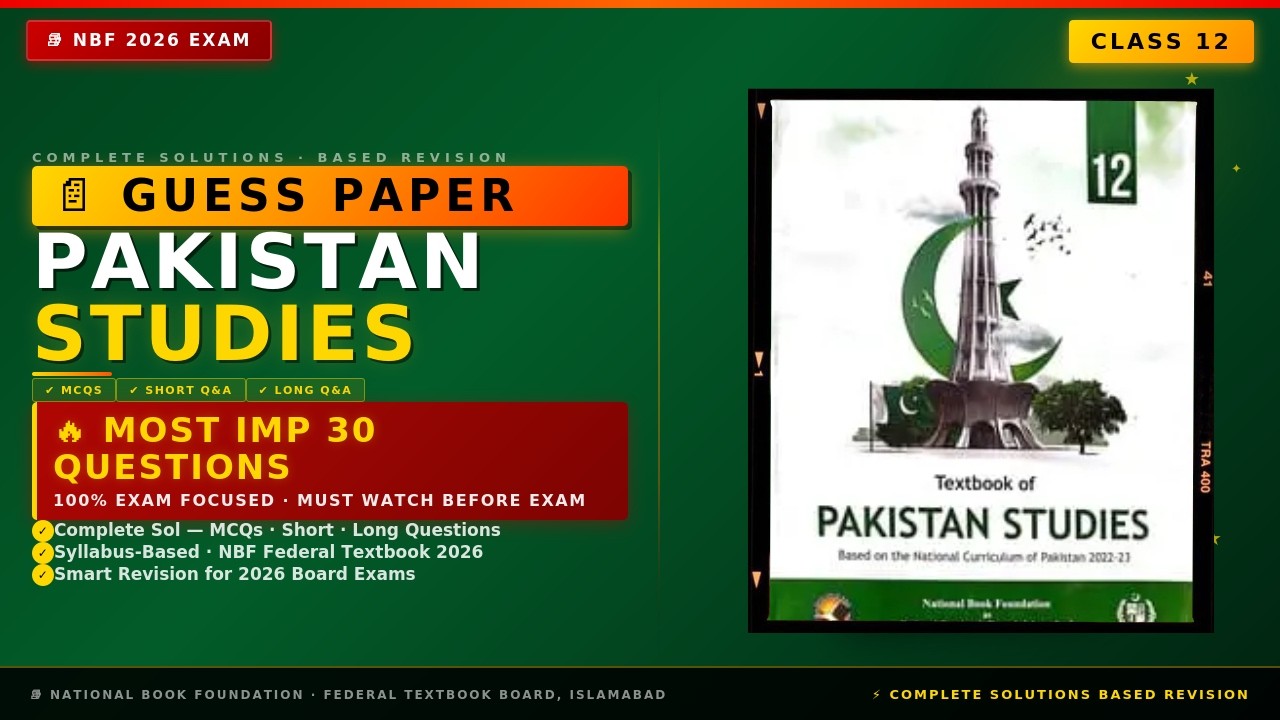 Class 12 Pakistan Studies Guess Paper 2026 | Most Important 30 Questions | MCQs + Short + Long | NBF