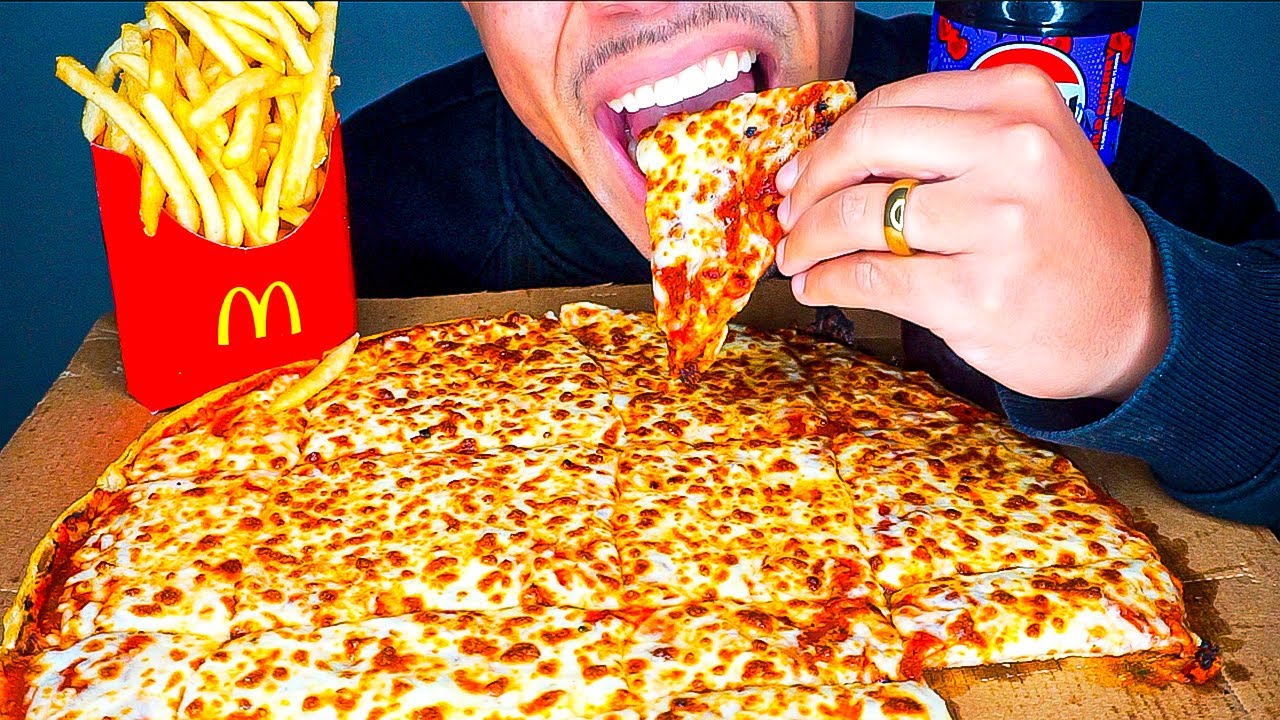 ASMR DOMINO&rsquo;S THIN CRUST EXTRA CHEESE PIZZA MCDONALD&rsquo;S FRENCH FRIES EATING MOUTH SOUNDS NO TALKING