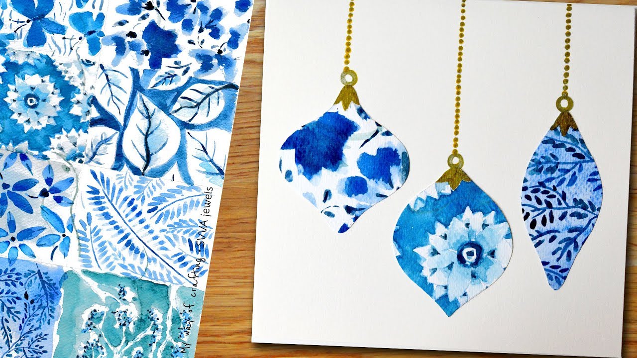 Chic Blue & White Watercolor Greeting Card for Christmas, Holiday, Season's or New Year Greetings