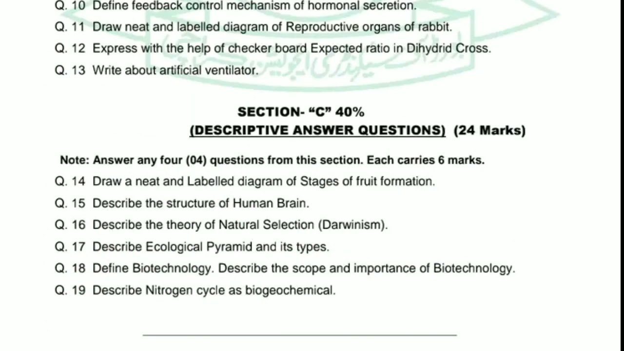 10TH CLASS BIOLOGY NEW MODEL PAPER FOR SCIENCE GROUP FROM KARACHI BOARD 2023