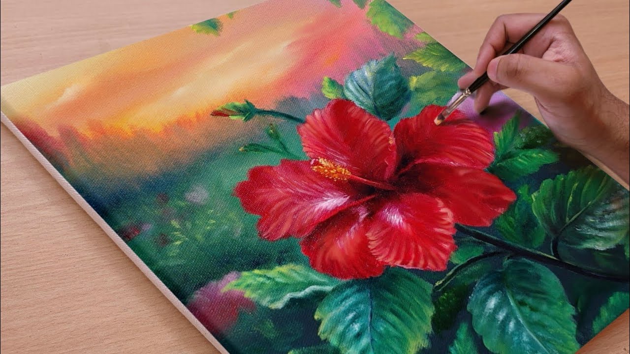 How to Paint Beautiful Hibiscus Flower /Acrylic Painting / STEP BY STEP #51
