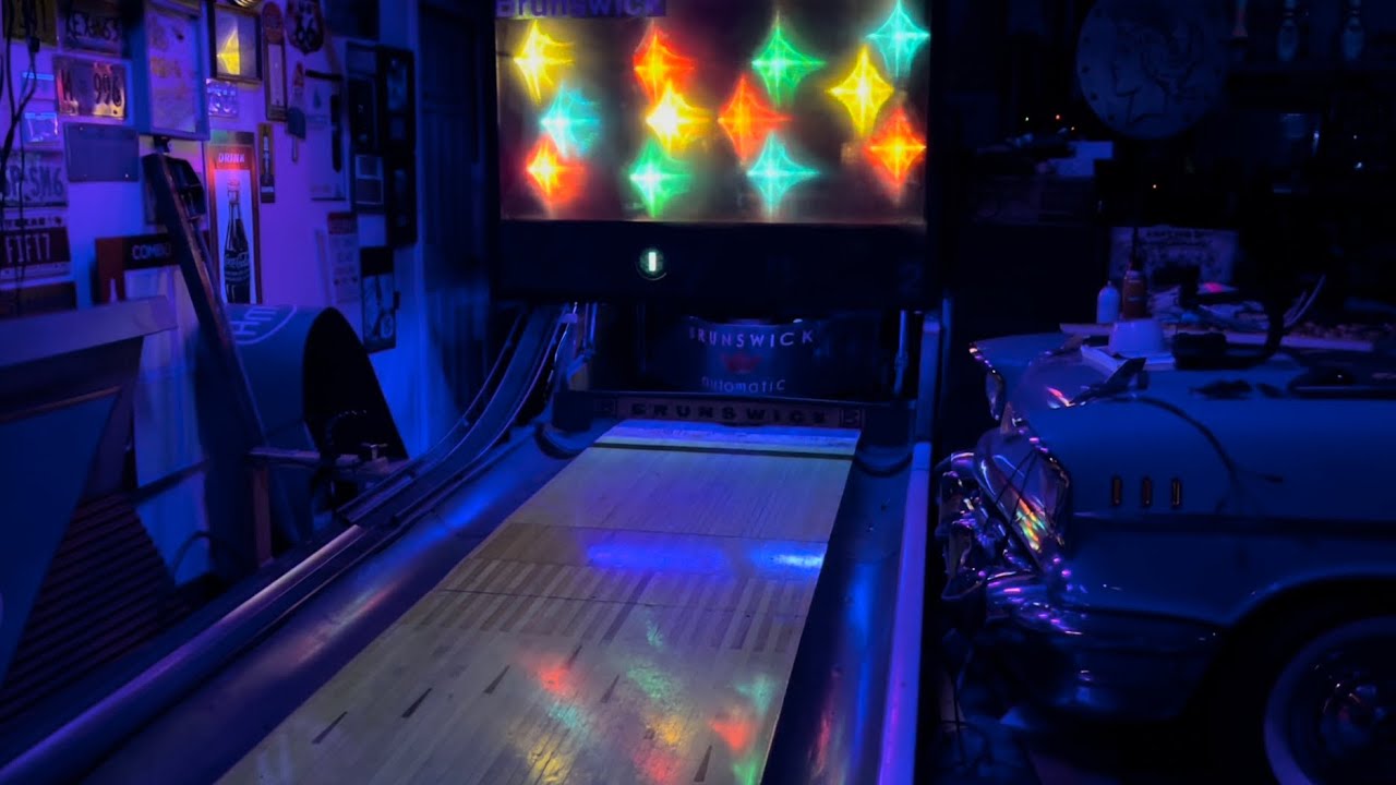 Late night glow bowling with Mike and Rob - Starshield Brunswick garage bowling alley