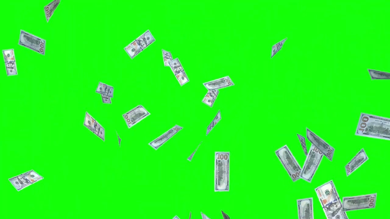 Money falling 4K Green screen