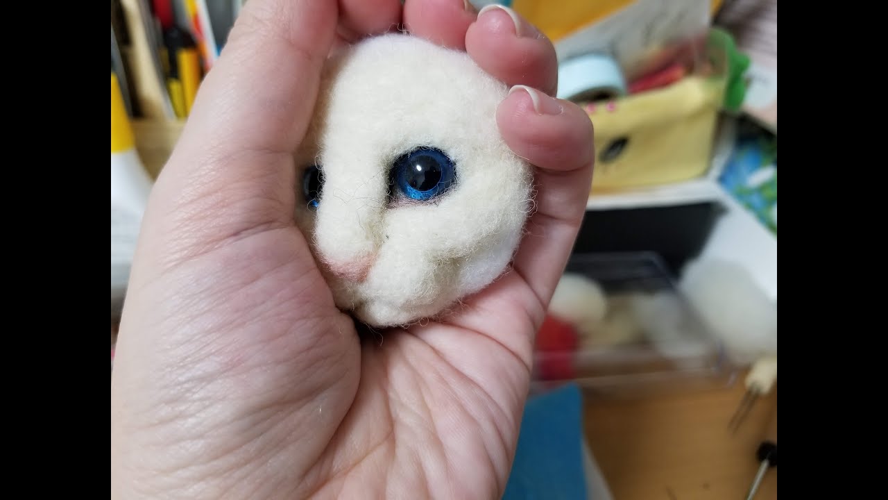 Feltragem com agulha☆Como fazer base para rosto de gato-needlefelting cat