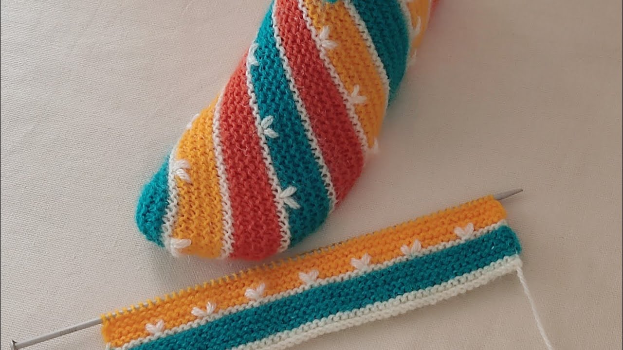 Knitting booties with knitting needles // How to Knit Adorable Multicolor Booties Step by Step