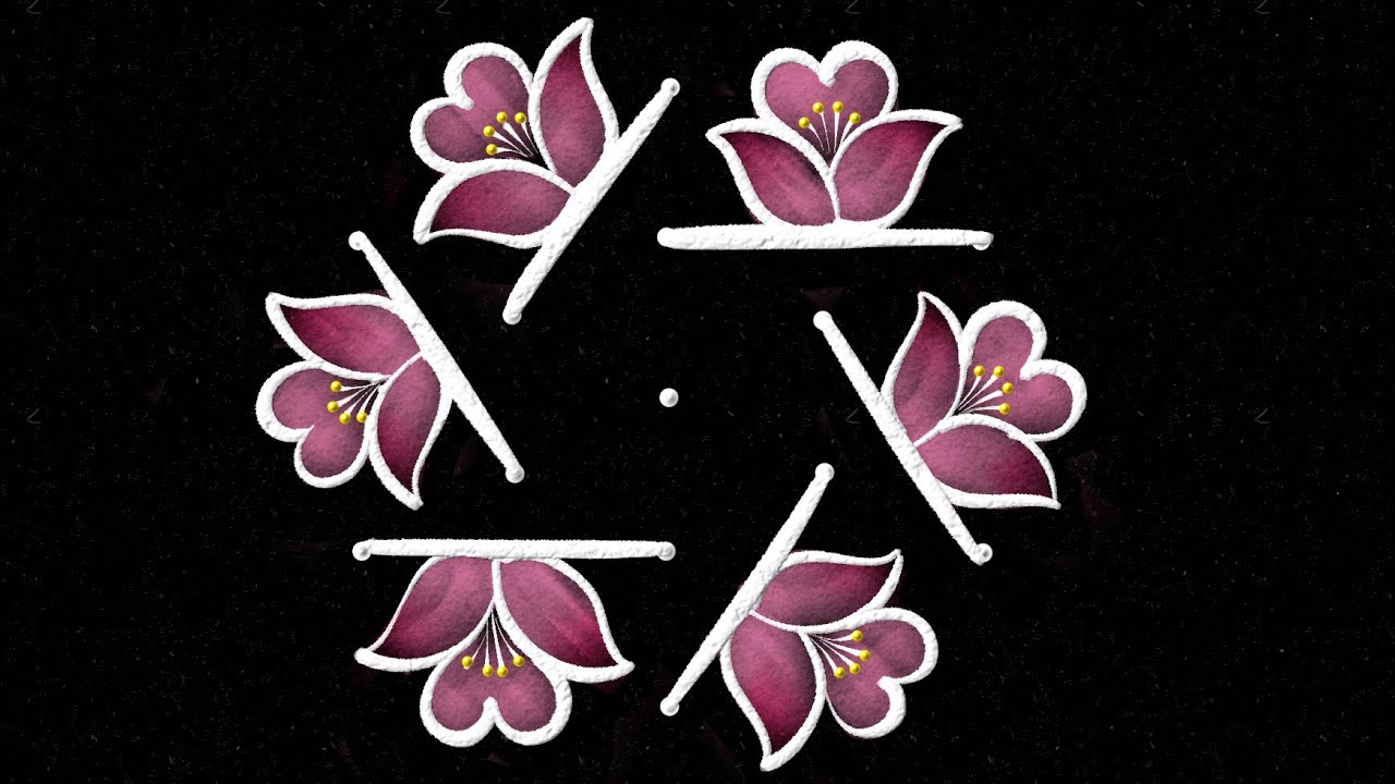 Beautiful rangoli 5 dots 🌺 Daily simple muggulu | 5 to 3 dots flower kolam designs @easydotskolam