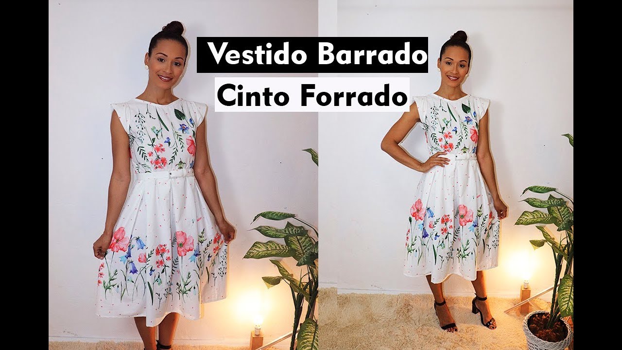 Aula de Costura - Vestido Midi Barrado com Cinto de tecido forrado | Dayse Costa