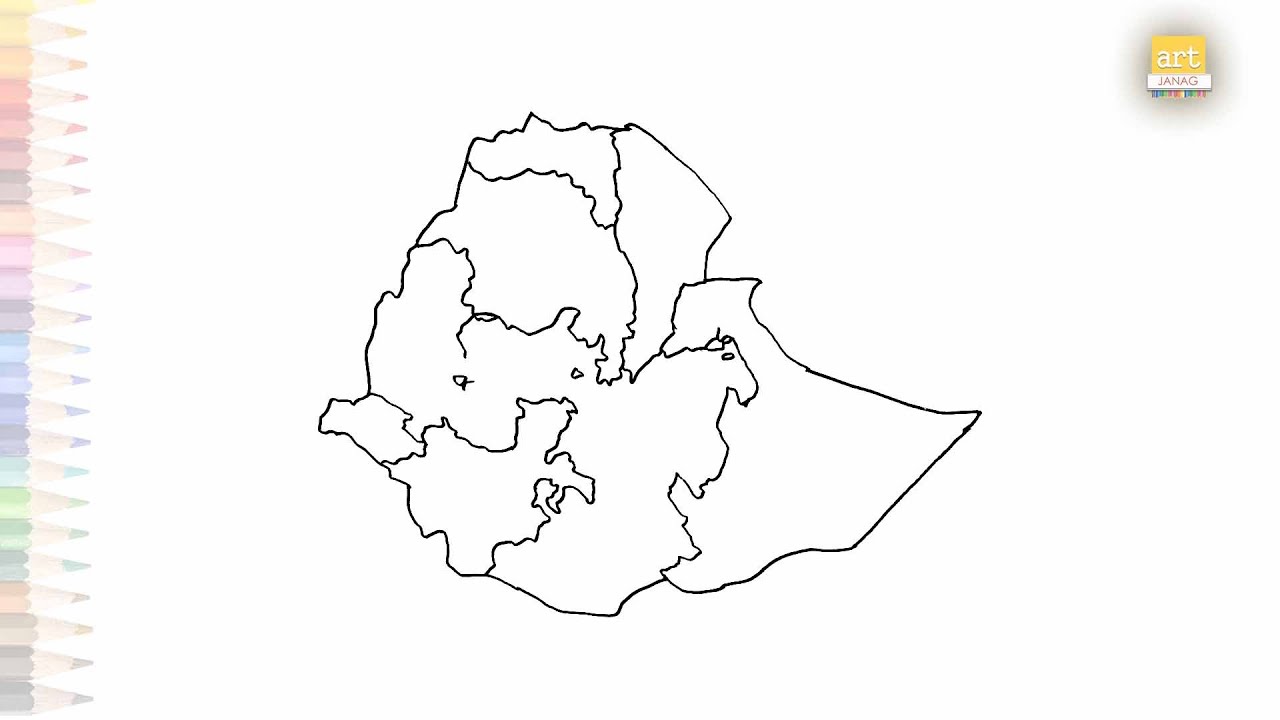 Ethiopia Map outline drawing | Map drawings | How to draw Ethiopia Map with regions step by step