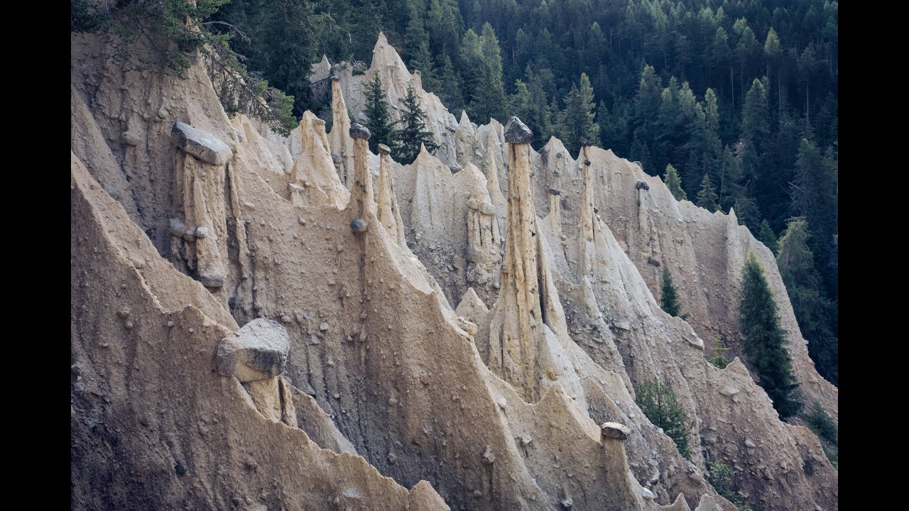 Earth pyramids Percha, South Tyrol, Italy, 4K scenic video