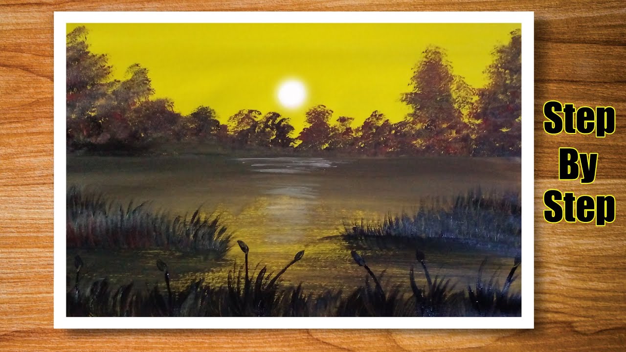 Sunset scenery painting |sunset scenery painting with acrylic | acrylic painting