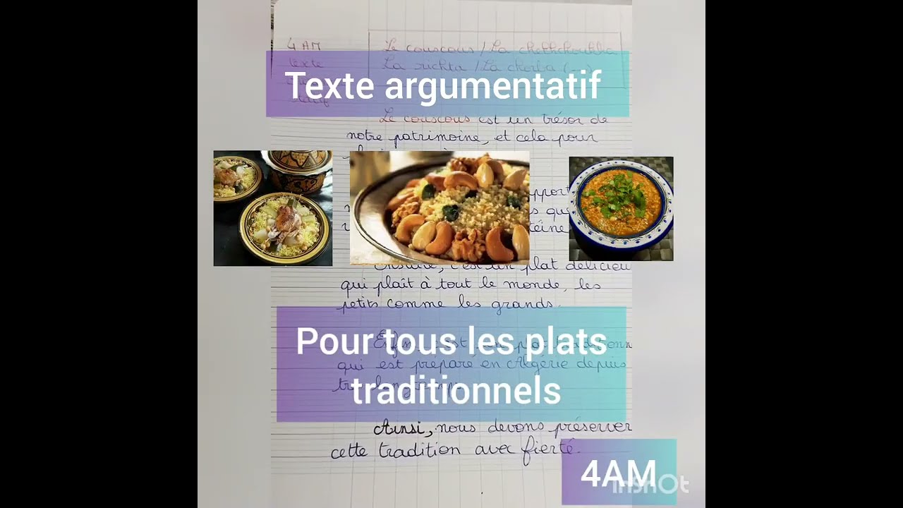 Les plats traditionnels ~ production écrite argumentative تعبير عن الاطباق التقليدية