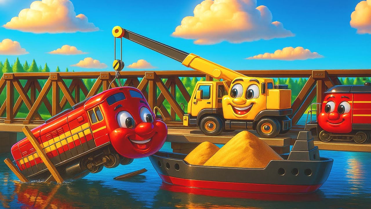 Fixing the River Railroad Crossing | Vehicles on a Water Mission 🚜🚂🌉 | Funny Construction Animation